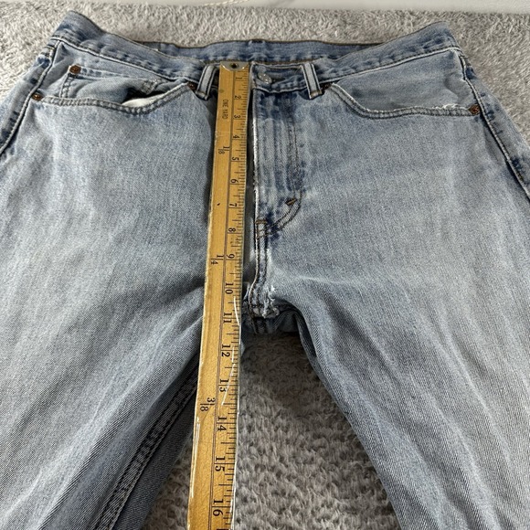 Levi's Mens 505 Blue Jeans Straight Leg Regular Fit 34x34 (33x30) Distressing - Picture 6 of 12